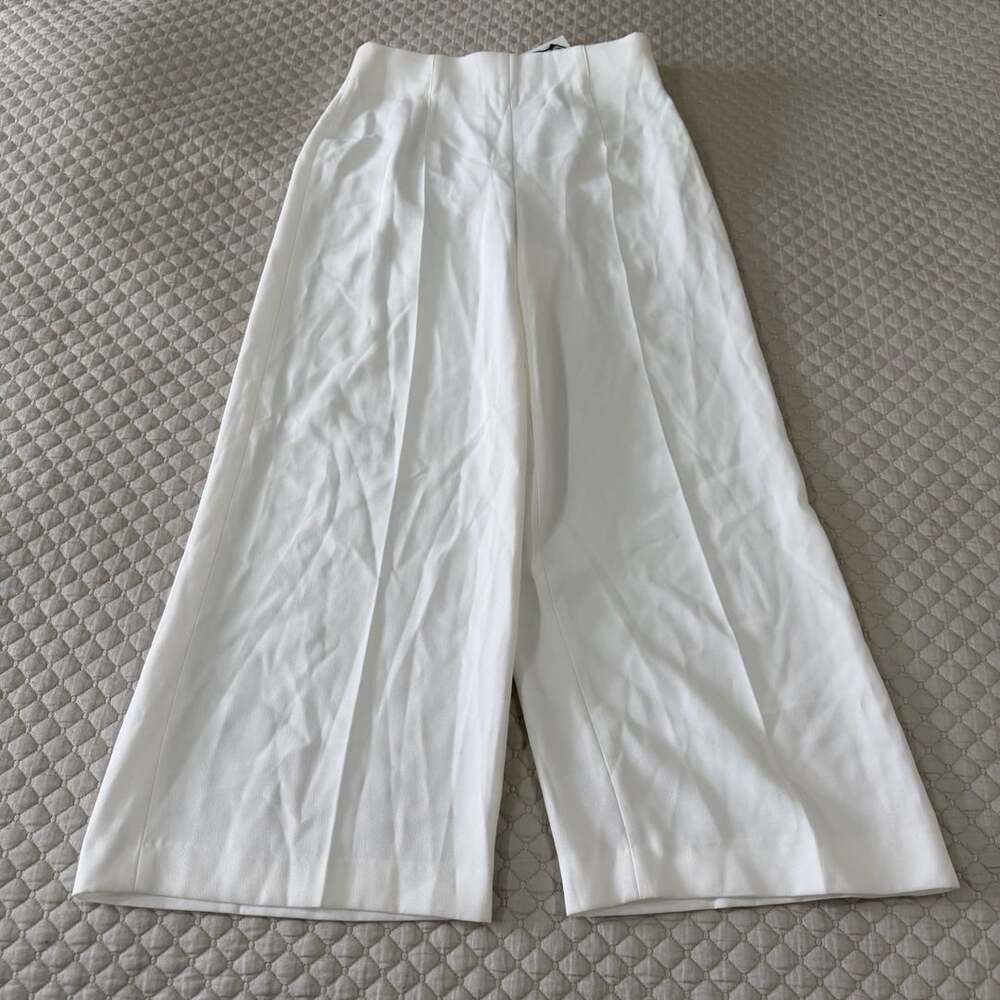 Zara White High Waist Wide Leg Trousers Pants Size M
